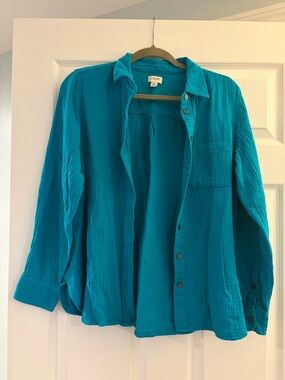 J. Crew Teal Button-Down Gauze Shirt